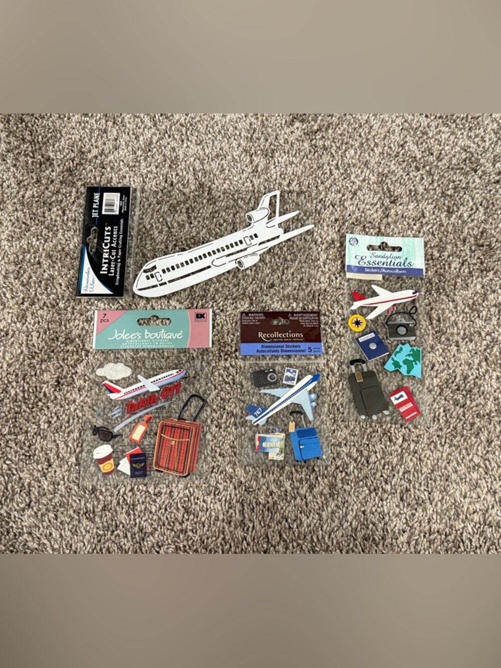 Travel Sticker Lot - Airplane & Luggage Theme - White, Red, Blue, Black